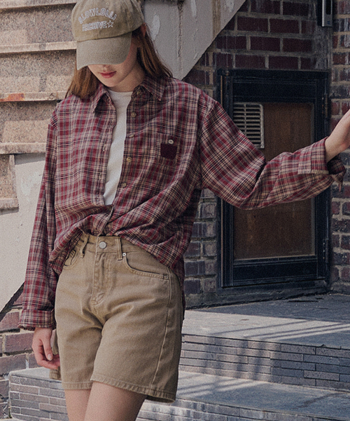 SLOWLOLLI(スローローリ)の「Check pocket shirt_2 Colors(シャツ/ブラウス・レディース・ネイビー/ブラウン/Wine・FREE)」の6枚目の写真