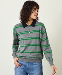 GREY LABEL ファインコットンボーダーポロニット