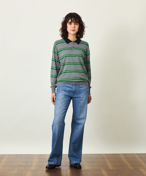 MACKINTOSH PHILOSOPHY(マッキントッシュ フィロソフィー)の「GREY LABEL ファインコットンボーダーポロニット(ポロシャツ・レディース・ブルー/チャコールグレー・2)」の3枚目の写真