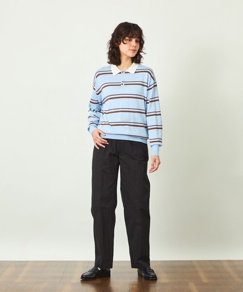 MACKINTOSH PHILOSOPHY(マッキントッシュ フィロソフィー)の「GREY LABEL ファインコットンボーダーポロニット(ポロシャツ・レディース・ブルー/チャコールグレー・2)」の4枚目の写真