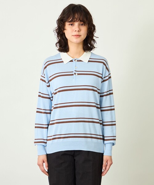 MACKINTOSH PHILOSOPHY(マッキントッシュ フィロソフィー)の「GREY LABEL ファインコットンボーダーポロニット(ポロシャツ・レディース・ブルー/チャコールグレー・2)」の5枚目の写真