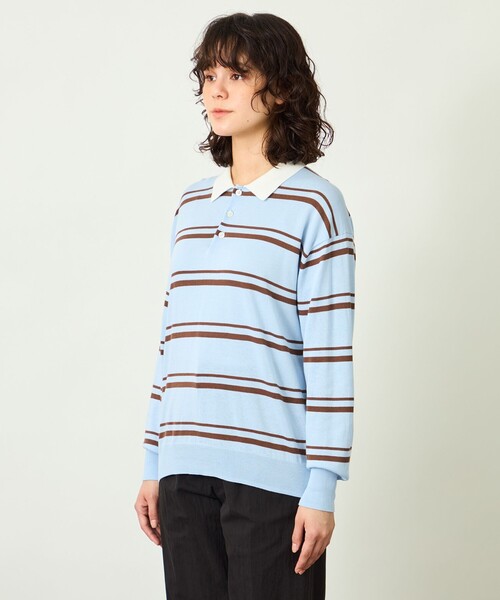 MACKINTOSH PHILOSOPHY(マッキントッシュ フィロソフィー)の「GREY LABEL ファインコットンボーダーポロニット(ポロシャツ・レディース・ブルー/チャコールグレー・2)」の6枚目の写真