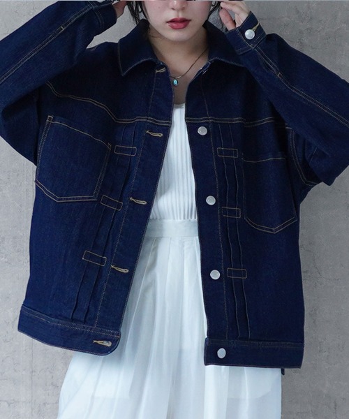 SELECT LEVERY(セレクトリベリー)の「リサイクルデニム ルーズデニムジャケット(デニムジャケット・レディース・オフホワイト/ブルー/ワンウォッシュ・LARGE/MEDIUM)」の3枚目の写真