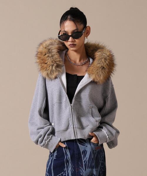 DANKE SCHON(ダンケシェーン)の「DankeSchon/ダンケシェーン/WOMEN FUR SWEAT HOODIE(パーカー・レディース・グレー/ブラック・F)」の2枚目の写真