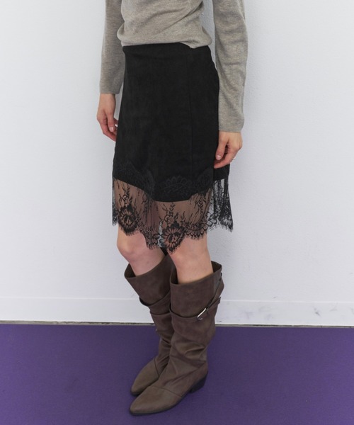 Rohwel(ローウェル)の「Suede Lace Skirt / スエードレーススカート(スカート・レディース・ブラウン/ブラック・FREE)」の6枚目の写真