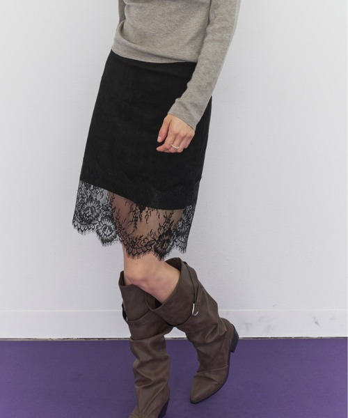 Rohwel(ローウェル)の「Suede Lace Skirt / スエードレーススカート(スカート・レディース・ブラウン/ブラック・FREE)」の9枚目の写真