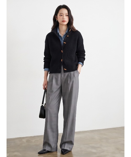 Sew loop(ソーループ)の「トグルボタンハイネックリブニットカーディガン(カーディガン/ボレロ・レディース・グレー/ブラック/キャメル・FREE)」の7枚目の写真