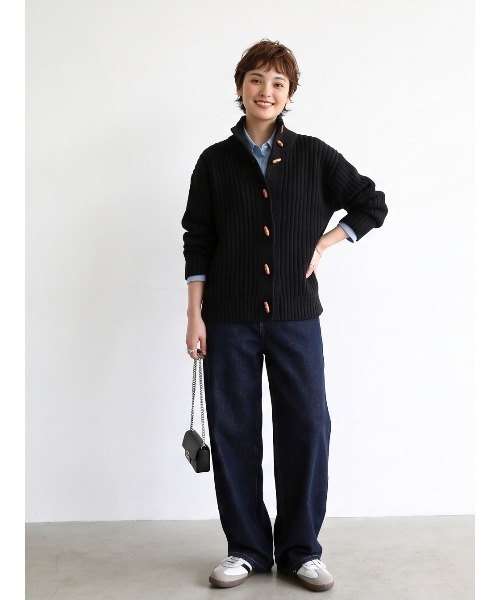 Sew loop(ソーループ)の「トグルボタンハイネックリブニットカーディガン(カーディガン/ボレロ・レディース・グレー/ブラック/キャメル・FREE)」の4枚目の写真
