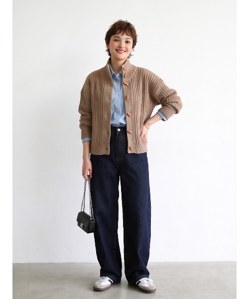 Sew loop(ソーループ)の「トグルボタンハイネックリブニットカーディガン(カーディガン/ボレロ・レディース・グレー/ブラック/キャメル・FREE)」の14枚目の写真