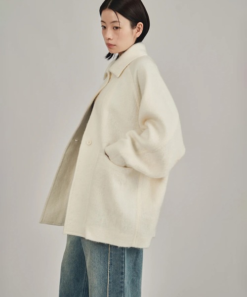 pasde calais✨️サニードライモッズコート 軽やか製品染め アイボリー louren/ローレン】shaggy midi coat/シャギーミディコート（ステン