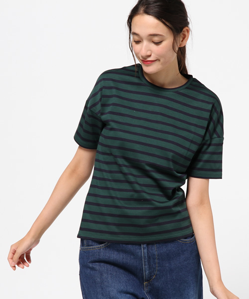HELIOPOLE(エリオポール)の「ボーダー クルーネック 半袖プルオーバー(Tシャツ/カットソー・レディース・ホワイト×ネイビー/グリーン系その他/グリーン・38)」の11枚目の写真