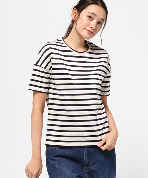 HELIOPOLE(エリオポール)の「ボーダー クルーネック 半袖プルオーバー(Tシャツ/カットソー・レディース・ホワイト×ネイビー/グリーン系その他/グリーン・38)」の14枚目の写真