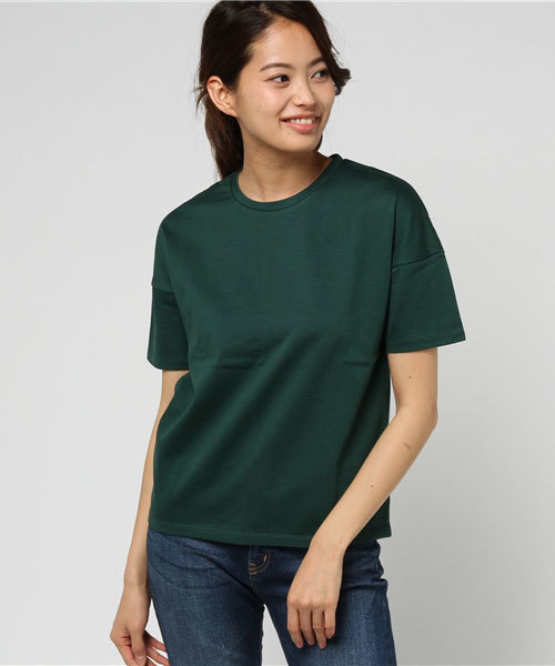 HELIOPOLE(エリオポール)の「ボーダー クルーネック 半袖プルオーバー(Tシャツ/カットソー・レディース・ホワイト×ネイビー/グリーン系その他/グリーン・38)」の1枚目の写真