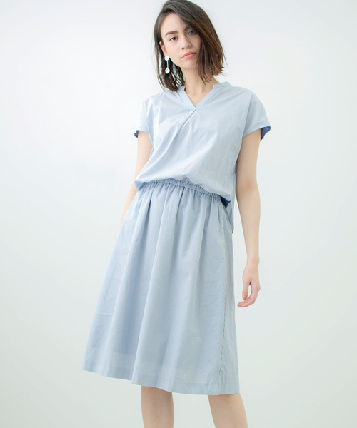 STUDIOUS（ステュディオス）の「【STUDIOUS】 スキッパーエアリーワンピース（ワンピース・レディース・キャメル/ネイビー/カーキ/ブルー/サックスブルー/チェック/バーガンディー/マルチ/ブラウン・FREE）」の14枚目の写真