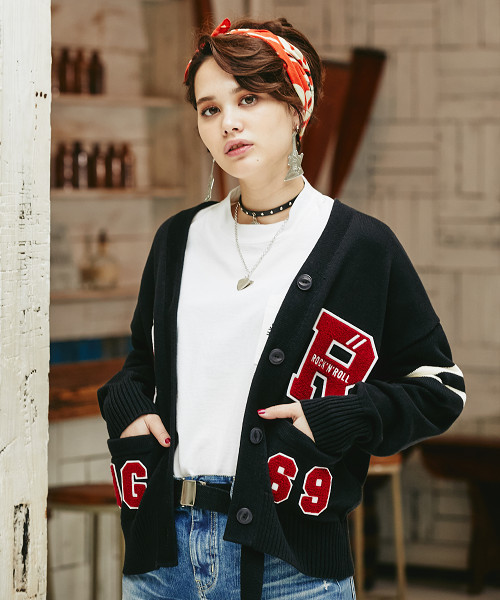 HYSTERIC GLAMOUR（ヒステリックグラマー）の「EVIL ANGELワッペン レタードCD（カーディガン/ボレロ・レディース・ホワイト/トップグレー/ブラック・FREE）」の2枚目の写真