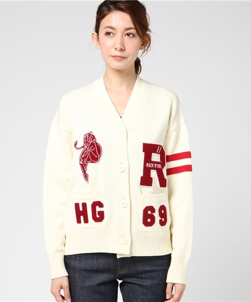 HYSTERIC GLAMOUR（ヒステリックグラマー）の「EVIL ANGELワッペン レタードCD（カーディガン/ボレロ・レディース・ホワイト/トップグレー/ブラック・FREE）」の4枚目の写真