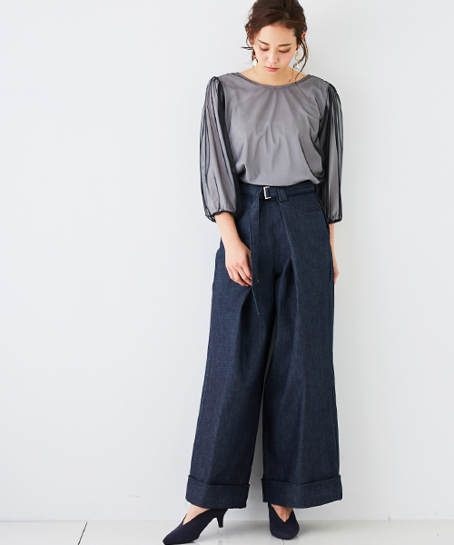 STUDIOUS（ステュディオス）の「【WEB限定】STUDIOUS ボリュームスリーブチュールブラウス（シャツ/ブラウス・レディース・オフホワイト/グレー・FREE）」の3枚目の写真