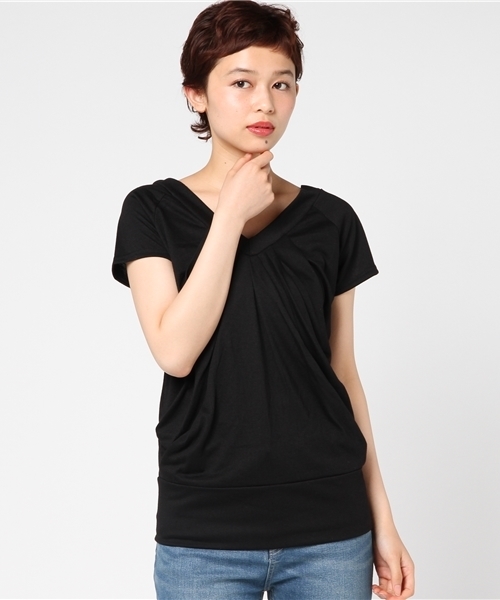 GeeRA(ジーラ)の「後かぎ針編ドレープTシャツ(Tシャツ/カットソー・レディース・チャコール/カーキ/ブラック/オフホワイト・SMALL/LARGE/MEDIUM)」の12枚目の写真