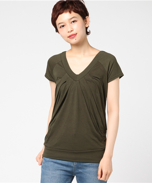 GeeRA(ジーラ)の「後かぎ針編ドレープTシャツ(Tシャツ/カットソー・レディース・チャコール/カーキ/ブラック/オフホワイト・SMALL/LARGE/MEDIUM)」の14枚目の写真