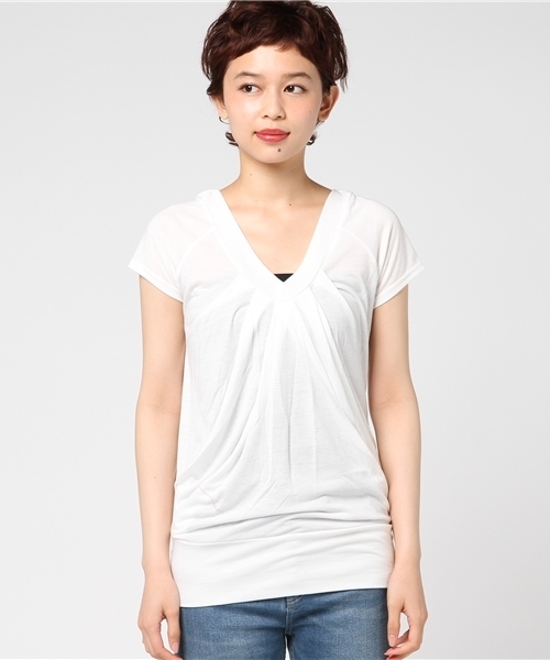 GeeRA(ジーラ)の「後かぎ針編ドレープTシャツ(Tシャツ/カットソー・レディース・チャコール/カーキ/ブラック/オフホワイト・SMALL/LARGE/MEDIUM)」の5枚目の写真