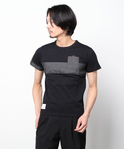 LUGG NAGG(ラグナグ)の「【GRANDE/グランデ】シャンブレー パネル POCKET Tシャツ(Tシャツ/カットソー・メンズ・ホワイト×グレー/グレー/ブラック×グレー/Navy/ネイビー・M/S/L/XL)」の1枚目の写真