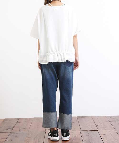 CUBE SUGAR（キューブシュガー）の「 10オンスデニム 折り返しリメイクデニムパンツ（デニムパンツ・レディース・ブルー/ワンウォッシュ・L/M）」の4枚目の写真