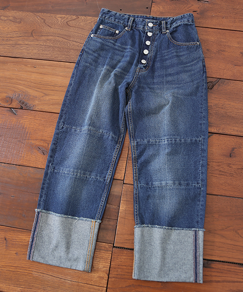 CUBE SUGAR（キューブシュガー）の「 10オンスデニム 折り返しリメイクデニムパンツ（デニムパンツ・レディース・ブルー/ワンウォッシュ・L/M）」の5枚目の写真