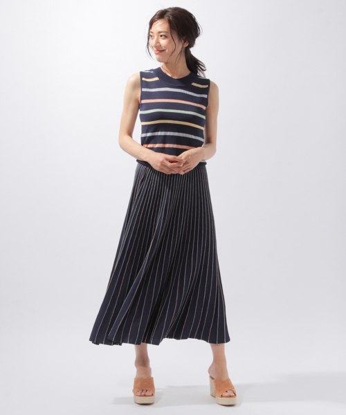 laboratory work（ラボラトリーワーク）の「マルチシアーボーダープルオーバー（ニット/セーター・レディース・ネイビー/オレンジ・MEDIUM）」の5枚目の写真