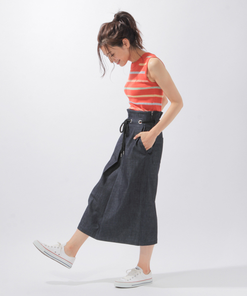 laboratory work（ラボラトリーワーク）の「マルチシアーボーダープルオーバー（ニット/セーター・レディース・ネイビー/オレンジ・MEDIUM）」の6枚目の写真