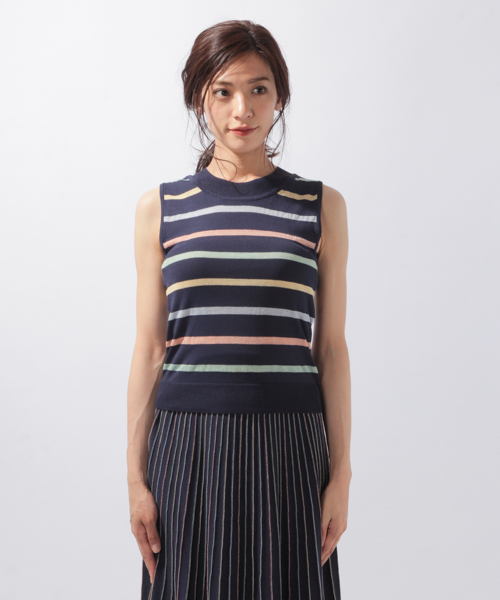 laboratory work（ラボラトリーワーク）の「マルチシアーボーダープルオーバー（ニット/セーター・レディース・ネイビー/オレンジ・MEDIUM）」の7枚目の写真