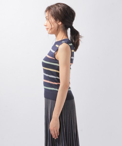 laboratory work（ラボラトリーワーク）の「マルチシアーボーダープルオーバー（ニット/セーター・レディース・ネイビー/オレンジ・MEDIUM）」の8枚目の写真