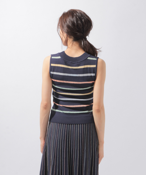 laboratory work（ラボラトリーワーク）の「マルチシアーボーダープルオーバー（ニット/セーター・レディース・ネイビー/オレンジ・MEDIUM）」の9枚目の写真