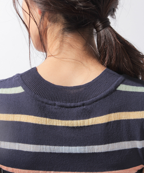 laboratory work（ラボラトリーワーク）の「マルチシアーボーダープルオーバー（ニット/セーター・レディース・ネイビー/オレンジ・MEDIUM）」の10枚目の写真