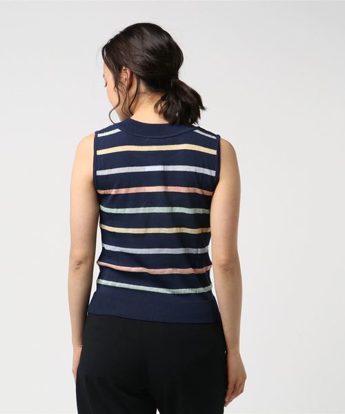 laboratory work（ラボラトリーワーク）の「マルチシアーボーダープルオーバー（ニット/セーター・レディース・ネイビー/オレンジ・MEDIUM）」の3枚目の写真