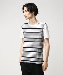 ボコテン先染ボーダー前身切替天竺半袖Tシャツ