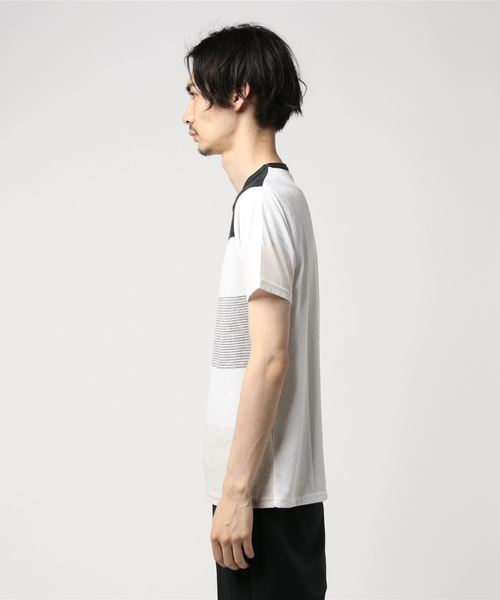STYLEBLOCK(スタイルブロック)の「ボコテン先染ボーダー前身切替天竺半袖Tシャツ(Tシャツ/カットソー・メンズ・ブラック/グレー/ピンク/ネイビー/グリーン・M/L/LL)」の6枚目の写真
