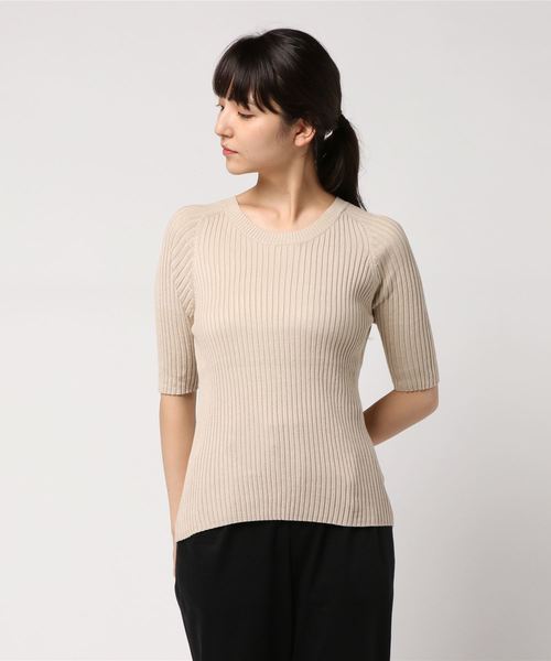 AMERICAN HOLIC（アメリカンホリック）の「・5分袖クルーネックプルオーバー＊（ニット/セーター・レディース・ピンク/モカ/マスタード/カーキ/ダークグリーン/ブラック/ベージュ/ネイビー・L/M）」の4枚目の写真