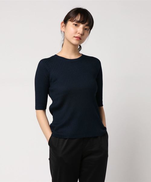 AMERICAN HOLIC（アメリカンホリック）の「・5分袖クルーネックプルオーバー＊（ニット/セーター・レディース・ピンク/モカ/マスタード/カーキ/ダークグリーン/ブラック/ベージュ/ネイビー・L/M）」の6枚目の写真