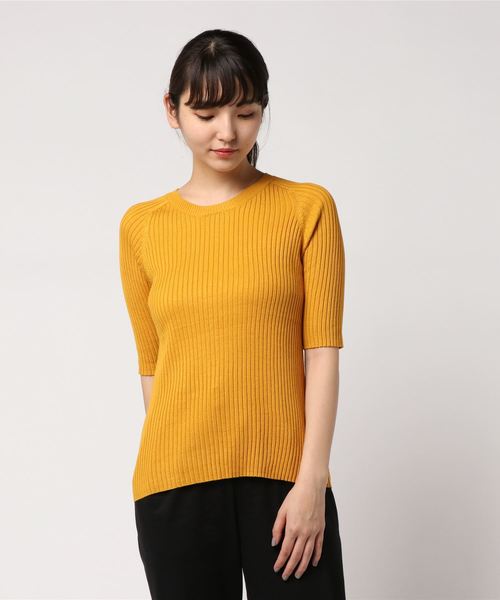 AMERICAN HOLIC（アメリカンホリック）の「・5分袖クルーネックプルオーバー＊（ニット/セーター・レディース・ピンク/モカ/マスタード/カーキ/ダークグリーン/ブラック/ベージュ/ネイビー・L/M）」の7枚目の写真