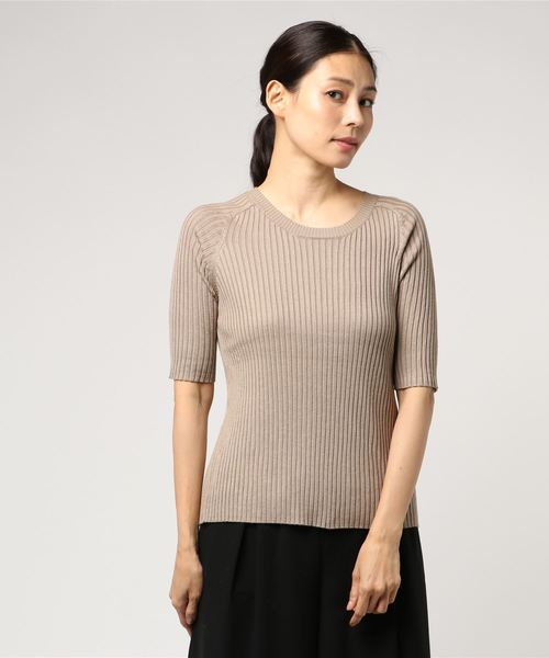 AMERICAN HOLIC（アメリカンホリック）の「・5分袖クルーネックプルオーバー＊（ニット/セーター・レディース・ピンク/モカ/マスタード/カーキ/ダークグリーン/ブラック/ベージュ/ネイビー・L/M）」の3枚目の写真