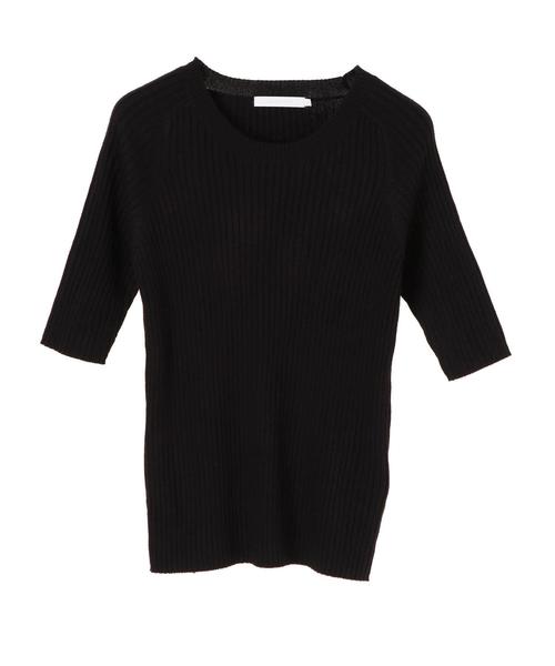 AMERICAN HOLIC（アメリカンホリック）の「・5分袖クルーネックプルオーバー＊（ニット/セーター・レディース・ピンク/モカ/マスタード/カーキ/ダークグリーン/ブラック/ベージュ/ネイビー・L/M）」の9枚目の写真