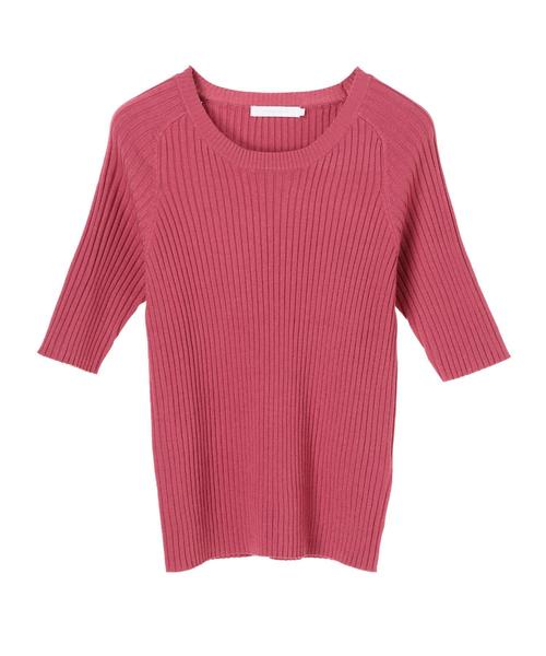 AMERICAN HOLIC（アメリカンホリック）の「・5分袖クルーネックプルオーバー＊（ニット/セーター・レディース・ピンク/モカ/マスタード/カーキ/ダークグリーン/ブラック/ベージュ/ネイビー・L/M）」の10枚目の写真