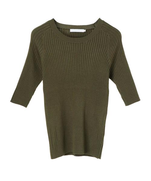 AMERICAN HOLIC（アメリカンホリック）の「・5分袖クルーネックプルオーバー＊（ニット/セーター・レディース・ピンク/モカ/マスタード/カーキ/ダークグリーン/ブラック/ベージュ/ネイビー・L/M）」の14枚目の写真