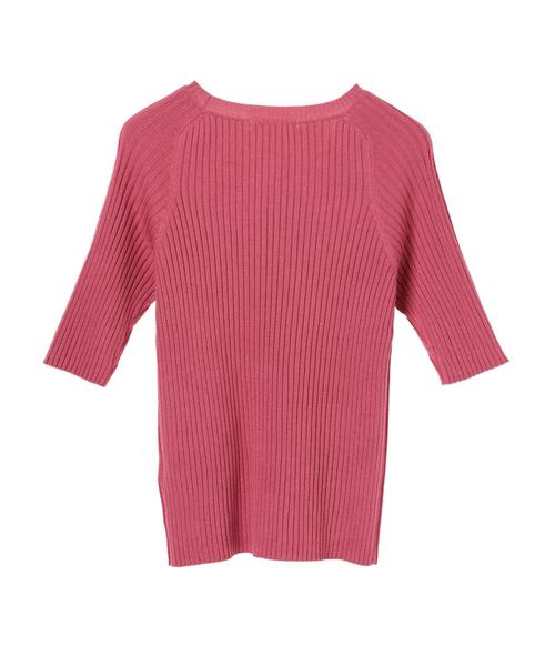 AMERICAN HOLIC（アメリカンホリック）の「・5分袖クルーネックプルオーバー＊（ニット/セーター・レディース・ピンク/モカ/マスタード/カーキ/ダークグリーン/ブラック/ベージュ/ネイビー・L/M）」の20枚目の写真