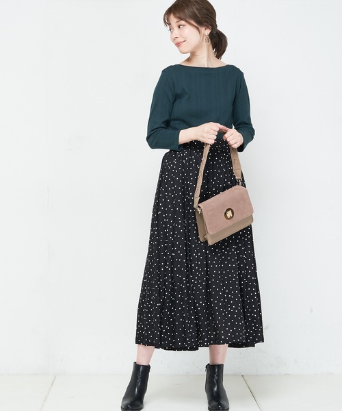 natural couture(ナチュラルクチュール)の「ドットロングスカート(スカート・レディース・ベージュ/ネイビー/ブラック・FREE)」の4枚目の写真