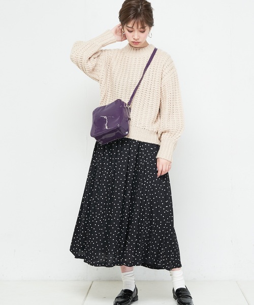 natural couture(ナチュラルクチュール)の「ドットロングスカート(スカート・レディース・ベージュ/ネイビー/ブラック・FREE)」の6枚目の写真