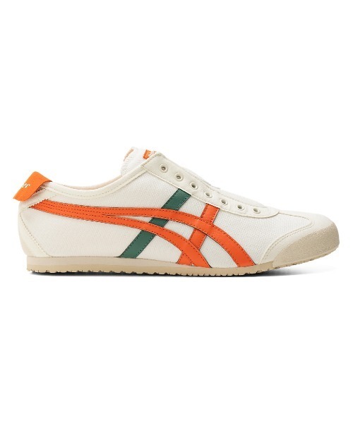 Onitsuka Tiger（オニツカタイガー）の「MEXICO 66 SLIP-ON / メキシコ 66 スリッポン（スリッポン・レディース・ホワイト×グリーン/ホワイト×ブルー/ホワイト系その他/グレー×ホワイト/オフホワイト/ホワイト系その他2/ホワイト系その他3/レッド/クリーム/ミント/サーモンピンク/ブラウン系その他/ピンク/グレー系その他/レッド系その他/ウッド/ベージュ系その他/ホワイト×ゴールド/ライトグレー/ホワイト系その他4/ベージュ系その他2/ホワイト×ブラウン/ホワイト×レッド/ホワイト×イエロー/ホワイト系その他5/グレー系その他2/ベージュ系その他3/ネイビー×ホワイト/ベージュ系その他4/ホワイト系その他6/ホワイト×ホワイト/ベージュ系その他5/ブラック×ブラック/ベージュ系6/ベージュ系その他7/ベージュ系その他6/ホワイト系その他7/ベージュ系8/ベージュ系5・23/24/25/26/27/28/25.5/26.5/27.5/22.5/24.5/23.5/28.5/29/31/30）」の2枚目の写真