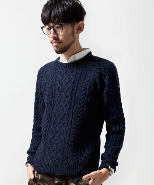 NANO universe（ナノユニバース）の「アランニットクルーネックPO（ニット/セーター・メンズ・オフホワイト/トップグレー/オレンジ/ネイビー/ブラック・SMALL/MEDIUM/LARGE）」の5枚目の写真