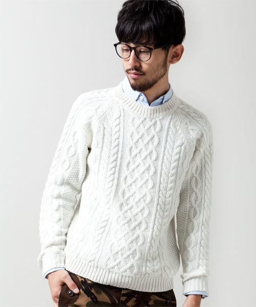 NANO universe（ナノユニバース）の「アランニットクルーネックPO（ニット/セーター・メンズ・オフホワイト/トップグレー/オレンジ/ネイビー/ブラック・SMALL/MEDIUM/LARGE）」の2枚目の写真