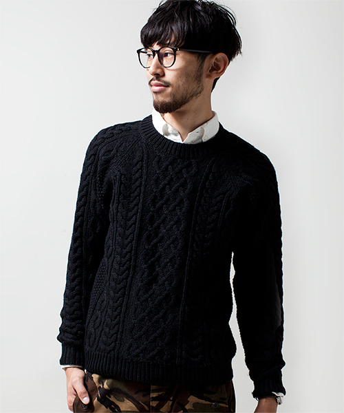 NANO universe（ナノユニバース）の「アランニットクルーネックPO（ニット/セーター・メンズ・オフホワイト/トップグレー/オレンジ/ネイビー/ブラック・SMALL/MEDIUM/LARGE）」の3枚目の写真